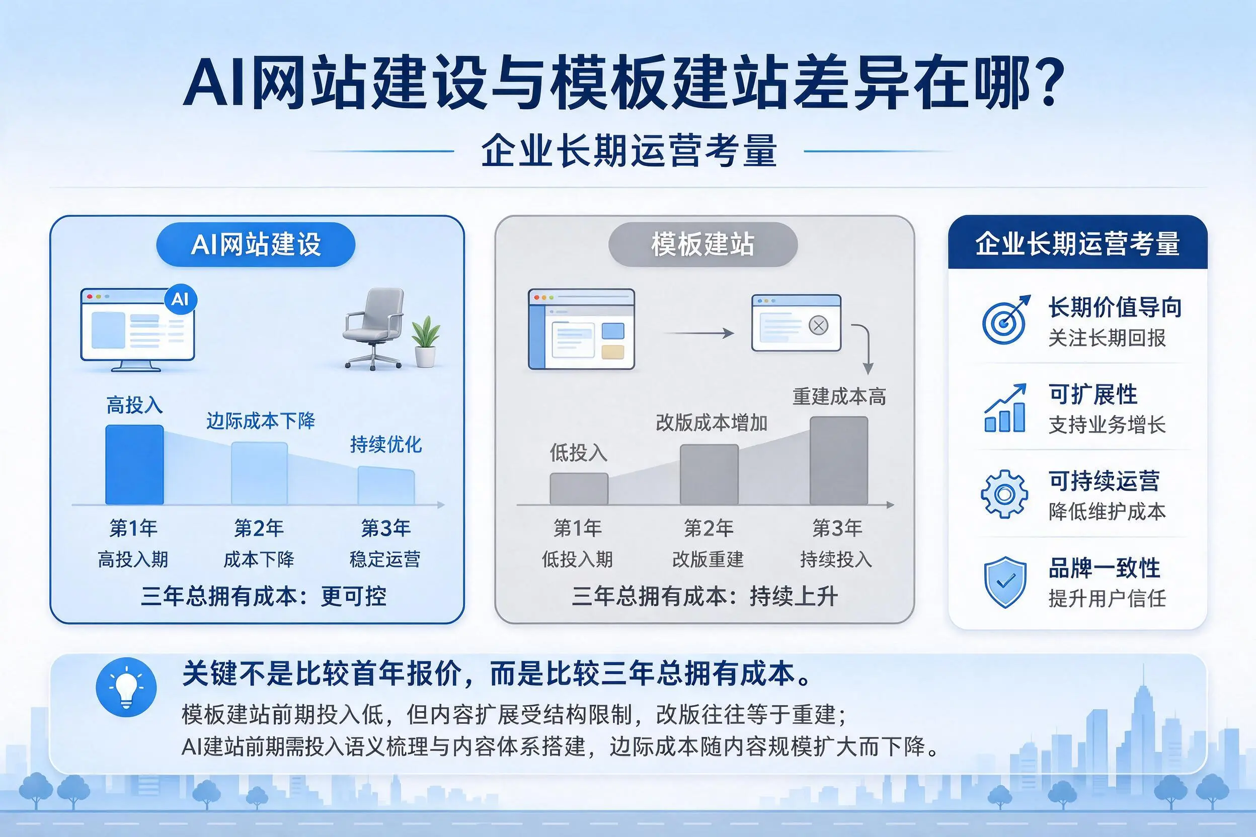 AI网站建设与模板建站差异在哪？临沧企业长期运营考量